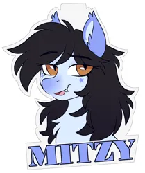 Size: 1720x2058 | Tagged: safe, artist:crimmharmony, derpibooru import, oc, oc:mitzy, unofficial characters only, bat pony, pony, badge, bust, eye clipping through hair, eyebrows, eyebrows visible through hair, image, jpeg, looking at you, solo
