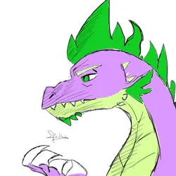 Size: 800x800 | Tagged: safe, artist:captainloafnugget, derpibooru import, spike, claws, facial hair, fangs, goatee, image, jpeg, looking to the left, older, older spike, sideways glance