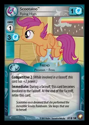 Size: 344x480 | Tagged: safe, derpibooru import, rainbow dash, scootaloo, bloom and gloom, ccg, enterplay, equestrian odysseys, floating, image, jpeg, merchandise, rainbow dash poster, solo