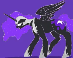 Size: 1024x820 | Tagged: safe, artist:captainloafnugget, derpibooru import, nightmare moon, alicorn, ethereal mane, ethereal tail, image, jpeg, screaming, simple background, solo, spread wings, tail, wings, wrong color