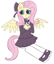 Size: 1024x1200 | Tagged: safe, artist:noah-nyan, derpibooru import, fluttershy, anthro, pegasus, pony, female, goth, gothic, image, lolita fashion, looking offscreen, mare, png, sitting, solo, spread wings, wings