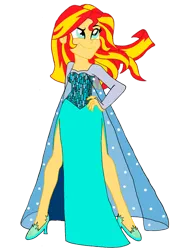 Size: 1024x1389 | Tagged: safe, artist:renthegodofhumor, derpibooru import, sunset shimmer, equestria girls, clothes, cosplay, costume, elsa, frozen (movie), image, png, simple background