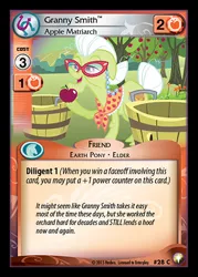 Size: 344x480 | Tagged: safe, derpibooru import, granny smith, the super speedy cider squeezy 6000, apple, bucket, ccg, enterplay, equestrian odysseys, food, glasses, image, jpeg, merchandise, solo, tree