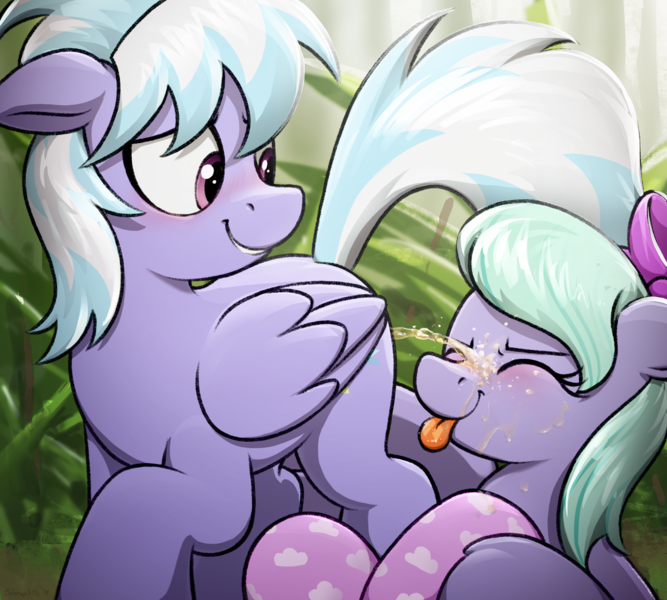 Size: 3334x3000 | Tagged: questionable, artist:selenophile, derpibooru import, cloudchaser, flitter, pegasus, pony, art pack:sprinkler party, blushing, clothes, cute, cutechaser, female, fetish, flitterbetes, golden shower, image, incest, lesbian, mare, pegacest, pissing, png, shipping, socks, tongue out, urine, watersports