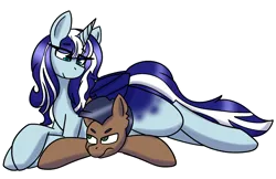 Size: 3936x2552 | Tagged: artist needed, safe, derpibooru import, oc, oc:distant echo, oc:icestorm, alicorn, alicorn oc, blue coat, blue eyes, blue mane, brown coat, glare, green eyes, horn, image, looking at each other, looking at someone, lying down, multicolored mane, multicolored tail, png, prone, sassy, simple background, sitting on, sitting on person, sitting on pony, tail, transparent background, wings