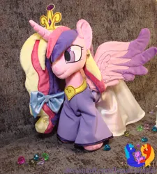 Size: 2304x2564 | Tagged: safe, artist:1stastrastudio, derpibooru import, princess cadance, alicorn, pony, clothes, commission, dress, horn, image, irl, jewelry, jpeg, peytral, photo, plushie, solo, spread wings, standing, tiara, wings