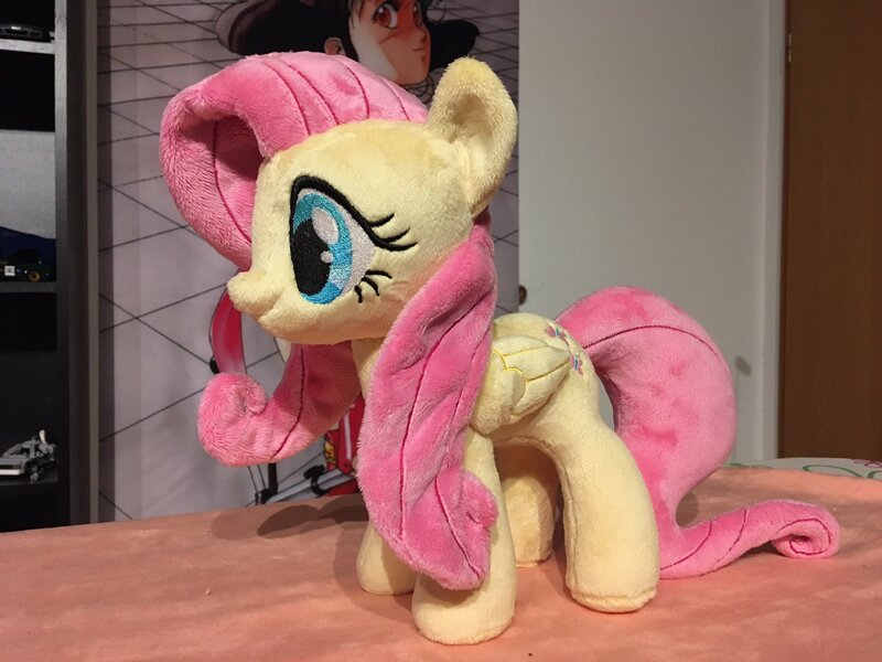 Size: 2048x1536 | Tagged: safe, artist:rtryart, derpibooru import, fluttershy, pegasus, pony, female, folded wings, image, irl, jpeg, mare, photo, plushie, smiling, solo, standing, wings