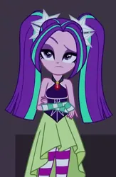 Size: 551x845 | Tagged: safe, derpibooru import, screencap, aria blaze, equestria girls, rainbow rocks, bare shoulders, clothes, dress, female, image, jpeg, sleeveless, solo