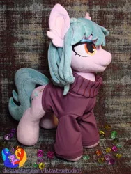 Size: 2304x3072 | Tagged: safe, artist:1stastrastudio, derpibooru import, oc, unofficial characters only, earth pony, pony, clothes, commission, ear fluff, female, image, irl, jpeg, long sleeves, mare, photo, plushie, smiling, solo, standing, sweater