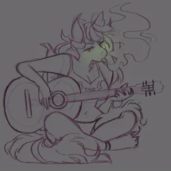 Size: 640x640 | Tagged: safe, artist:dejji_vuu, derpibooru import, oc, unofficial characters only, anthro, guitar, image, jpeg, musical instrument, smoking, solo