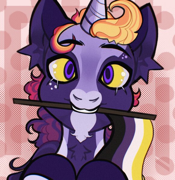 Size: 1982x2048 | Tagged: safe, artist:dejji_vuu, derpibooru import, oc, unofficial characters only, pony, unicorn, image, jpeg, nonbinary pride flag, pride, pride flag, solo