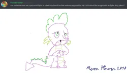 Size: 1024x600 | Tagged: safe, artist:moon flower, artist:pony-berserker, derpibooru import, spike, oc, oc:berzie, anthro, changedling, changeling, dragon, friendship is magic, 1000 hours in ms paint, 2018, arthropod, bust, claws, clothes, dialogue, digital art, duo, english, equine, fangs, green eyes, green skin, hasbro, hat, helmet, horn, image, lidded eyes, lineart, male, male focus, ms paint, my little pony, open mouth, png, pointy tail, portrait, profile picture, purple skin, request art, sharp teeth, shitposting, signature, simple background, skin, solo focus, spikes, standing, tail, teeth, text, three-quarter view, tongue out, white background