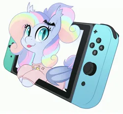 Size: 3498x3251 | Tagged: safe, artist:h0rsefeathers, derpibooru import, oc, unofficial characters only, bat pony, pony, image, jpeg, nintendo switch, simple background, solo, white background