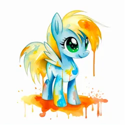 Size: 1024x1024 | Tagged: safe, derpibooru import, oc, oc:morning star, pegasus, pony, female, filly, foal, green eyes, image, jpeg, solo, traditional art, watercolor painting, younger