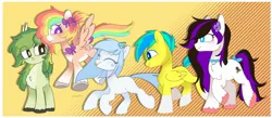 Size: 2313x1009 | Tagged: safe, artist:inkp0ne, derpibooru import, oc, unofficial characters only, deer, earth pony, pegasus, pony, gradient background, group, image, jpeg