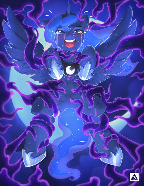 Size: 900x1165 | Tagged: suggestive, artist:triangles3, derpibooru import, princess luna, tantabus, crying, image, jpeg, tentacles, tickle torture, tickling
