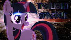 Size: 1920x1080 | Tagged: safe, artist:bronyyay123, artist:moongazeponies, derpibooru import, edit, twilight sparkle, pony, unicorn, abstract background, female, image, lighting, mare, name, open mouth, open smile, png, smiling, solo, space, stars, unicorn twilight, wallpaper, wallpaper edit