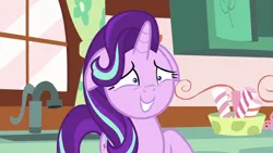 Size: 1280x720 | Tagged: safe, derpibooru import, screencap, starlight glimmer, unicorn, no second prances, cute, embarrassed, floppy ears, glimmerbetes, image, png, solo