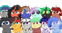 Size: 1309x703 | Tagged: safe, artist:inkp0ne, derpibooru import, oc, unofficial characters only, alicorn, changeling, earth pony, pegasus, pony, unicorn, group, image, jpeg, simple background, white background