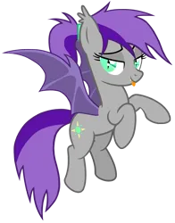 Size: 1623x2072 | Tagged: safe, artist:éclair, derpibooru import, oc, oc:dixie, bat pony, pony, ear fluff, fangs, female, flying, image, looking at you, mare, png, simple background, spread wings, tongue out, transparent background, vector, wings