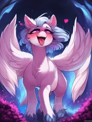 Size: 768x1024 | Tagged: safe, derpibooru import, machine learning generated, stable diffusion, pegasus, ahegao, beak, cute, cute face, detailed background, image, open mouth, png, safe machine learning generated, tongue out, unknown character