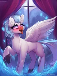 Size: 768x1024 | Tagged: safe, derpibooru import, machine learning generated, stable diffusion, pegasus, ahegao, beak, cute, cute face, detailed background, image, open mouth, png, tongue out, unknown character