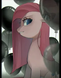 Size: 1700x2160 | Tagged: safe, artist:hosikawa, derpibooru import, pinkie pie, earth pony, pony, balloon, female, image, jpeg, looking at you, mare, pinkamena diane pie, signature, solo