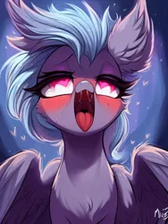 Size: 768x1024 | Tagged: safe, derpibooru import, machine learning generated, stable diffusion, pegasus, ahegao, beak, cute, cute face, detailed background, image, open mouth, png, tongue out, unknown character
