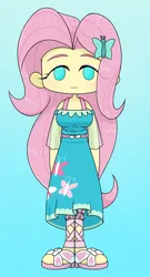 Size: 1006x1862 | Tagged: safe, artist:batipin, derpibooru import, fluttershy, equestria girls, breasts, chibi, clothes, image, jpeg, looking at you, no nose, no pupils, shoes, solo