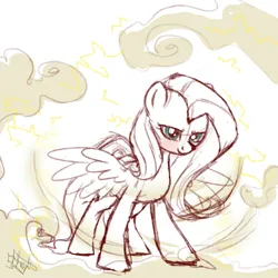 Size: 3000x3000 | Tagged: safe, artist:tersisa, derpibooru import, fluttershy, pegasus, pony, cloud, female, high res, image, jpeg, mare, sketch, solo, spread wings, wind, wings