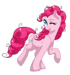 Size: 2510x2676 | Tagged: safe, artist:tersisa, derpibooru import, pinkie pie, earth pony, pony, cute, diapinkes, female, high res, image, mare, one eye closed, open mouth, png, raised hoof, simple background, solo, teeth, transparent background, wink