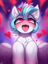 Size: 768x1024 | Tagged: safe, derpibooru import, machine learning generated, stable diffusion, pegasus, ahegao, cute, cute face, detailed background, heart, image, open mouth, png, tongue out, unknown character