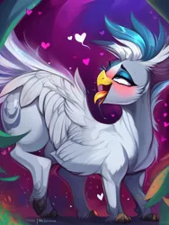 Size: 768x1024 | Tagged: safe, derpibooru import, machine learning generated, stable diffusion, pegasus, ahegao, beak, cute, cute face, detailed background, heart, image, large wings, open mouth, png, tongue out, unknown character, wings