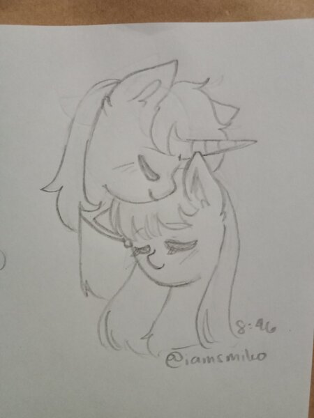 Size: 1560x2080 | Tagged: safe, artist:iamsmileo, derpibooru import, oc, unofficial characters only, earth pony, pony, unicorn, duo, image, jpeg, traditional art