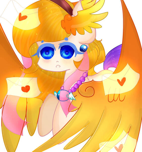 Size: 866x923 | Tagged: safe, artist:magicangelstarartist, derpibooru import, oc, unofficial characters only, pegasus, image, jewelry, jpeg, letter, looking at you, necklace, shiny mane, simple background, solo