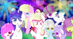 Size: 1024x550 | Tagged: safe, artist:magicangelstarartist, derpibooru import, earth pony, pegasus, pony, unicorn, blurry background, female, fluffy, happy new year, holiday, image, jpeg, many many pony, mare, meme