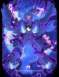 Size: 900x1165 | Tagged: suggestive, artist:triangles3, derpibooru import, princess luna, tantabus, alicorn, crying, female, fetish, image, jpeg, solo, solo female, tentacles, text, tickle fetish, tickle torture, tickling
