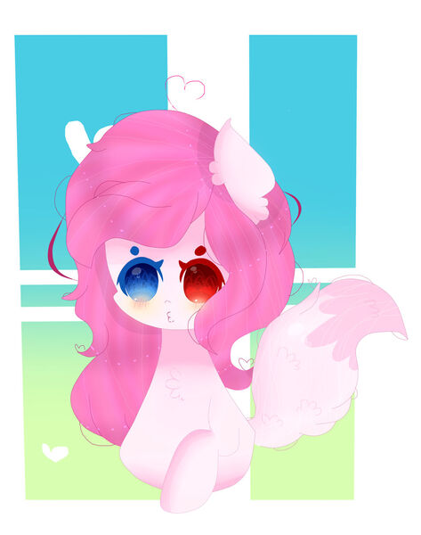 Size: 1024x1298 | Tagged: safe, artist:magicangelstarartist, derpibooru import, oc, unofficial characters only, earth pony, blushing, fox tail, heterochromia, image, jpeg, pursed lips, raised hoof, simple background, solo, tail