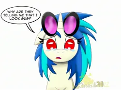 Size: 2732x2048 | Tagged: safe, artist:lordshrekzilla20, derpibooru import, vinyl scratch, pony, unicorn, amogus eyes, among us, crying, female, image, jpeg, looking at you, mare, meme, simple background, solo, speech bubble, sunglasses, sus (among us), white background