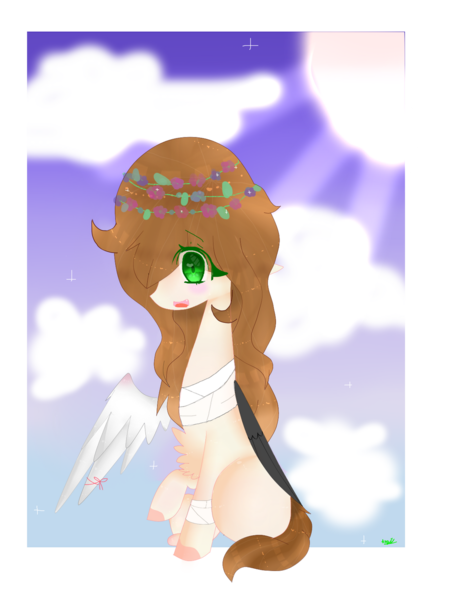 Size: 1024x1366 | Tagged: safe, artist:magicangelstarartist, derpibooru import, oc, oc:black wings, unofficial characters only, pegasus, pony, bandage, female, image, mare, png, simple background, solo