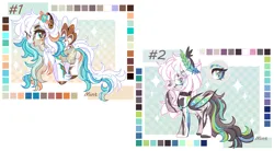 Size: 2572x1424 | Tagged: safe, artist:mint-light, derpibooru import, oc, unofficial characters only, bat pony, pegasus, bat pony oc, bat wings, checkered background, duo, female, image, looking at you, multicolored coat, multicolored hair, multicolored mane, open mouth, open smile, pegasus oc, png, signature, smiling, wings