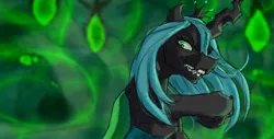 Size: 924x470 | Tagged: safe, artist:thatonegib, derpibooru import, queen chrysalis, angry, castlevania, changeling hive, frown, image, jpeg, netflix, open mouth, pose, scene interpretation