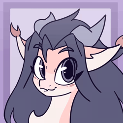 Size: 1200x1200 | Tagged: safe, artist:nova rain, derpibooru import, oc, unofficial characters only, dracony, dragon, hybrid, animated, commission, ear twitch, eye clipping through hair, eyes closed, female, gif, horns, image, looking at you, simple background, smiling, solo