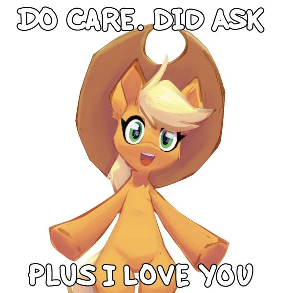 Size: 1000x1000 | Tagged: safe, artist:senaelik, derpibooru import, applejack, earth pony, pony, dialogue, image, jpeg, open mouth, open smile, smiling, solo, wholesome