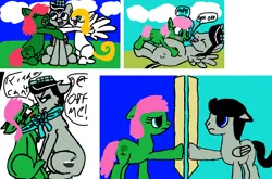Size: 1086x717 | Tagged: safe, derpibooru import, oc, oc:chopsticks, unofficial characters only, earth pony, pegasus, pony, base used, boop, collage, duo, eyes closed, female, hat, hug, image, lying down, lying on top of someone, male, mare, no tail, noseboop, oc x oc, png, shipping, sitting, stallion, wingless