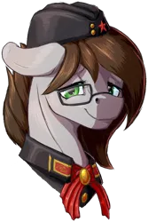 Size: 1052x1571 | Tagged: safe, artist:thatonegib, derpibooru import, oc, unofficial characters only, bust, clothes, glasses, hat, image, looking at you, png, portrait, smiling, solo, uniform