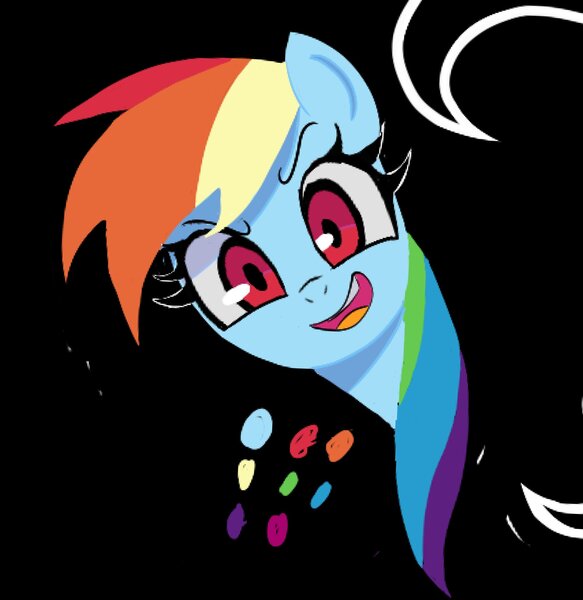 Size: 1891x1945 | Tagged: safe, artist:ponconcarnal, derpibooru import, rainbow dash, pegasus, pony, black background, bust, image, jpeg, simple background, smiling, solo