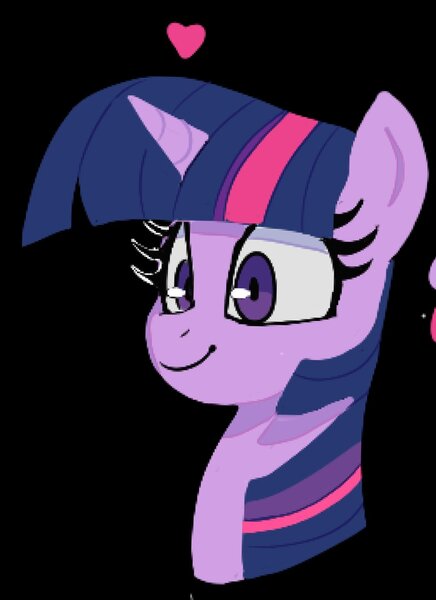 Size: 1010x1389 | Tagged: safe, artist:ponconcarnal, derpibooru import, twilight sparkle, pony, unicorn, black background, bust, heart, image, jpeg, simple background, smiling, solo