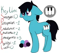 Size: 913x821 | Tagged: safe, artist:starstrucksocks, derpibooru import, oc, oc:key note, unofficial characters only, pony, blue coat, eyes open, floppy ears, image, male, png, purple eyes, reference sheet, simple background, solo, stallion, standing, text, white background