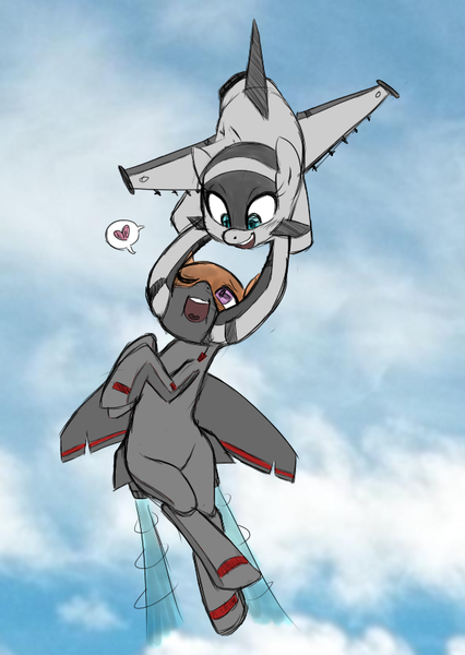 Size: 588x828 | Tagged: artist needed, safe, derpibooru import, oc, oc:mayday, oc:runway, original species, plane pony, pony, blue eyes, cheek squish, cute, daaaaaaaaaaaw, detailed background, duo, duo female, enjoying, eurofighter typhoon, f-22 raptor, female, flying, funny, happy, having fun, heart, image, jet, jet fighter, jet plane, looking at each other, looking at someone, ocbetes, open mouth, plane, playing, png, purple eyes, real life background, smiling, squishy cheeks